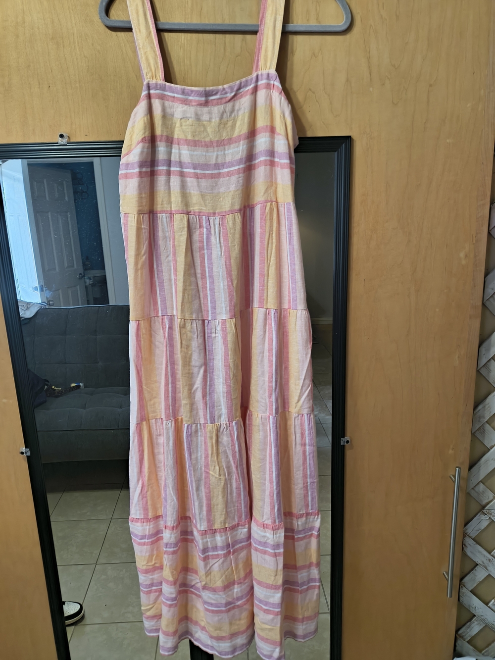 Striped Pink & Peach Tiered Maxi Dress